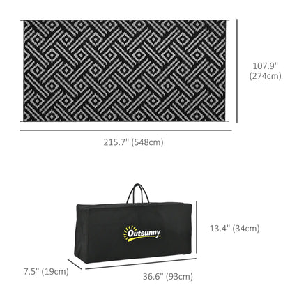 Reversible Outdoor Rug, Waterproof, 9' x 18', Geometric, Black Grey Outdoor Reversible Rugs at Gallery Canada
