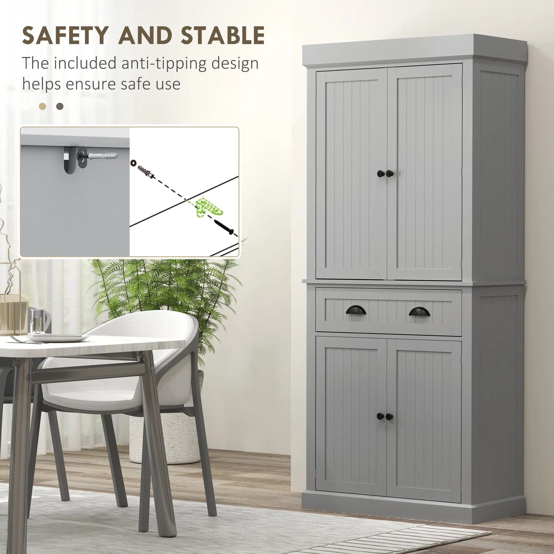 71" Kitchen Pantry Cabinet, LED Lights, 6 Spice Racks, Drawer, 4 Shelves, Grey Kitchen Pantry Cabinets at Gallery Canada