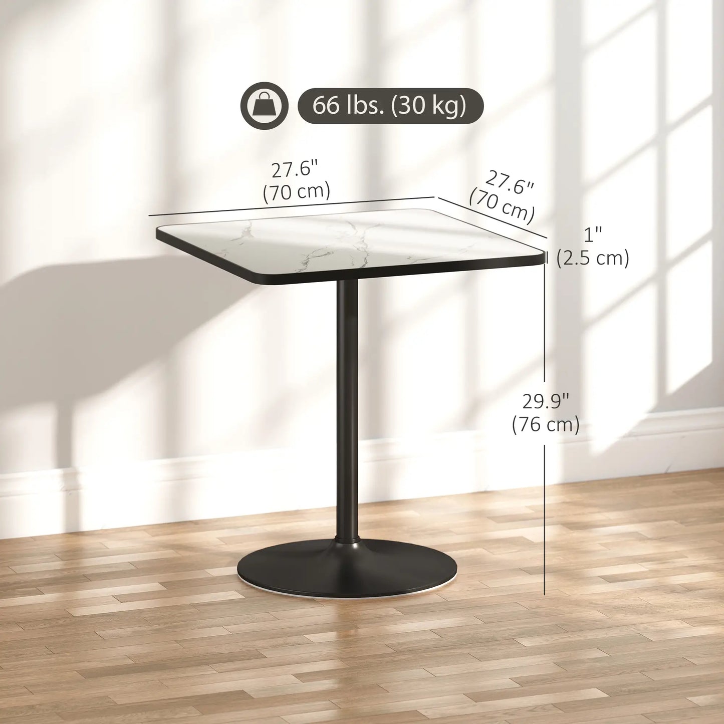 Modern Dining Table For 4, White Marble Effect Tabletop, Round Base, White