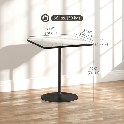 Modern Dining Table For 4, White Marble Effect Tabletop, Round Base, White