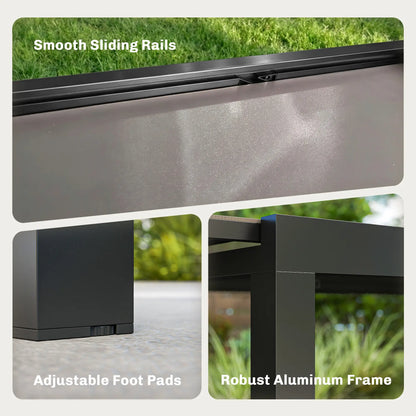 Expandable Outdoor Dining Table, 55"-95", Tempered Glass Top, Aluminum Frame, Black Patio Dining Tables at Gallery Canada