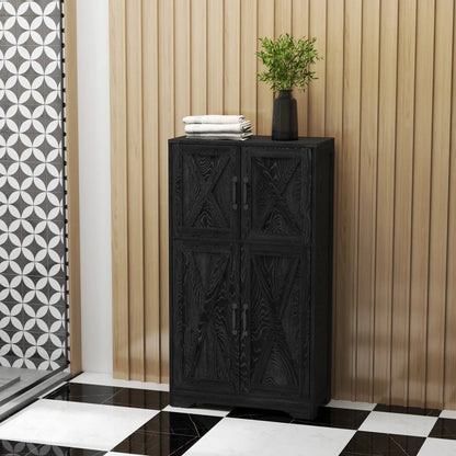 Farmhouse Kitchen Pantry, Freestanding Cabinet with Barn Doors, Adjustable Shelves, Black Kitchen Pantry Cabinets at Gallery Canada