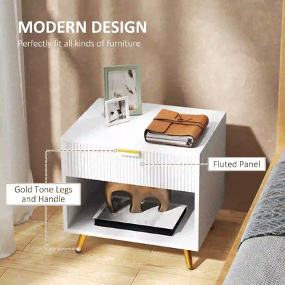 Modern Nightstand with Drawer, Open Compartment, White Bedside Tables at Gallery Canada