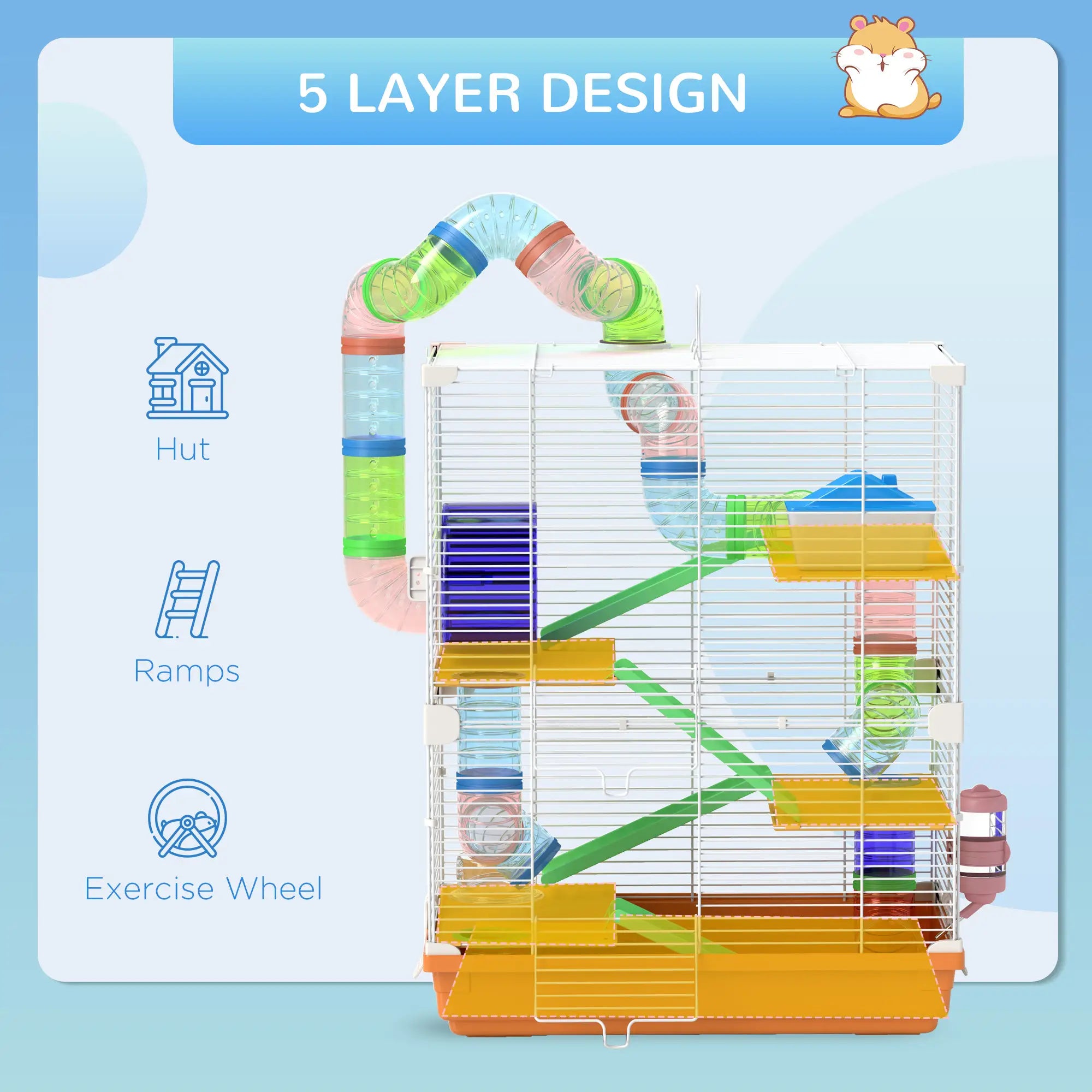 5-Tier Hamster Cage with Wheels, Tube, Water Bottle, Orange Hamster Cages at Gallery Canada