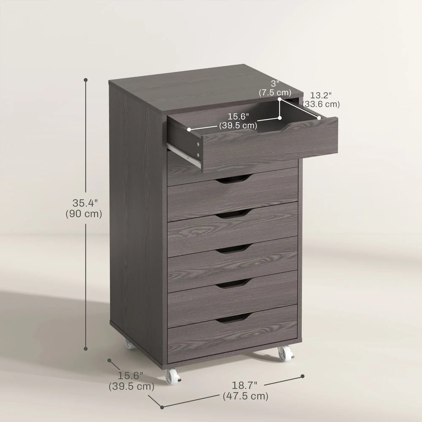 7-Drawer Vertical File Cabinet, 18.7"x15.6"x35.4", Wood Grain, Grey Office Cabinets & Cupboards at Gallery Canada