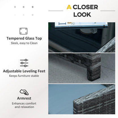 4-Piece Patio Furniture Set with Cushions, Outdoor PE Rattan Sofa, 2 Chairs, Glass Table, Grey Patio Furniture Sets at Gallery Canada