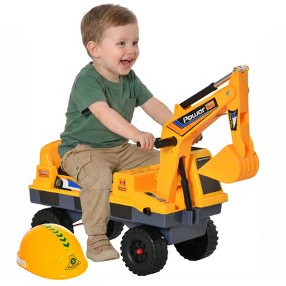 Ride On Excavator Toy, 2 in 1 Design, Detachable Buckets, Music, Light, Yellow Toy Excavators Yellow, Black at Gallery Canada