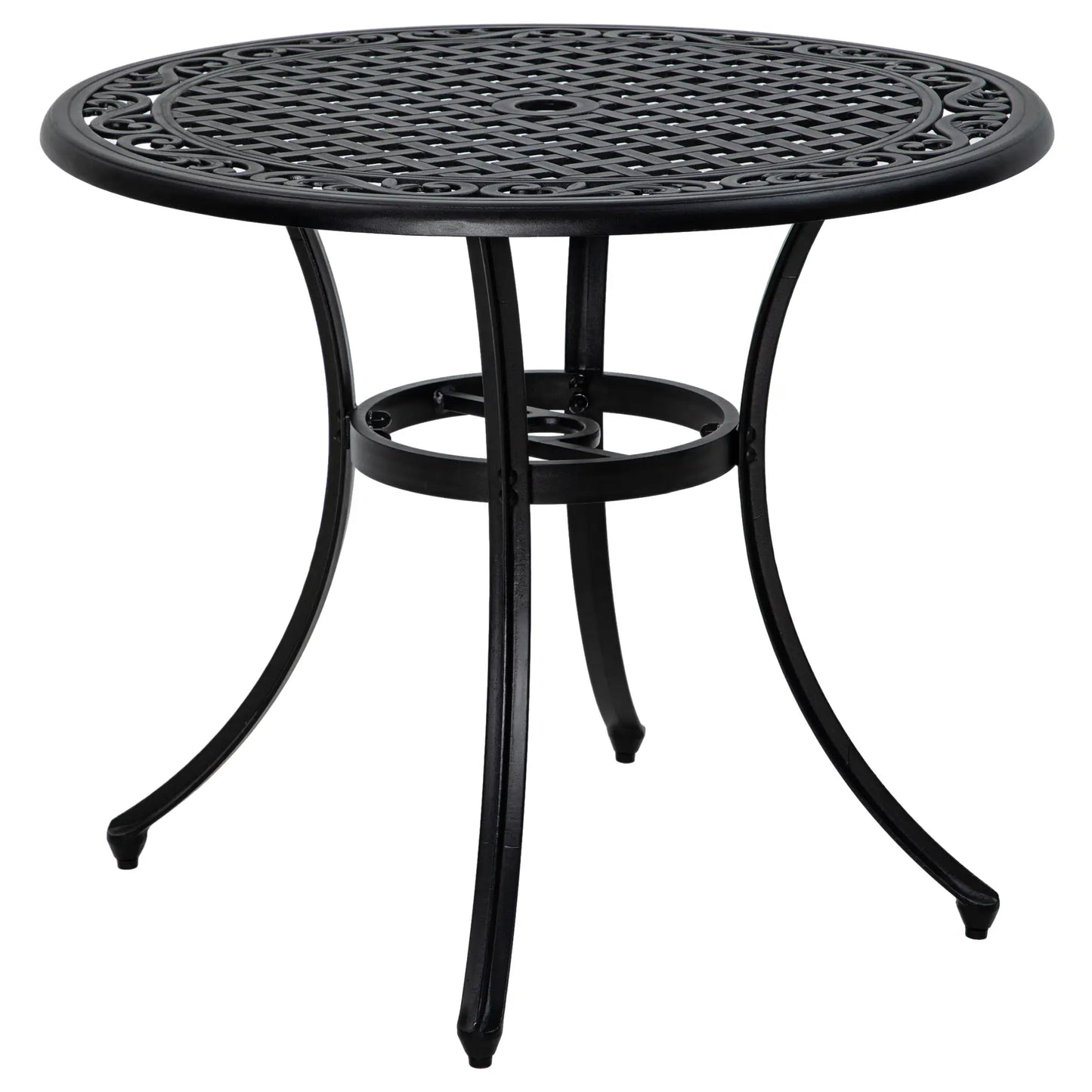35.5" Round Outdoor Dining Table, Cast Aluminum, Grid Top, Black Patio Dining Tables Black at Gallery Canada