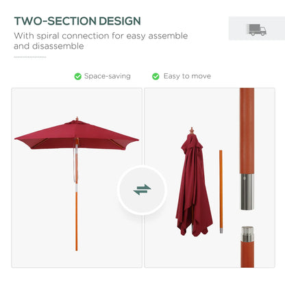 6.6x5ft Square Wooden Patio Umbrella, Tilt Mechanism, 6 Bamboo Ribs, Wine Red Sun Umbrellas at Gallery Canada