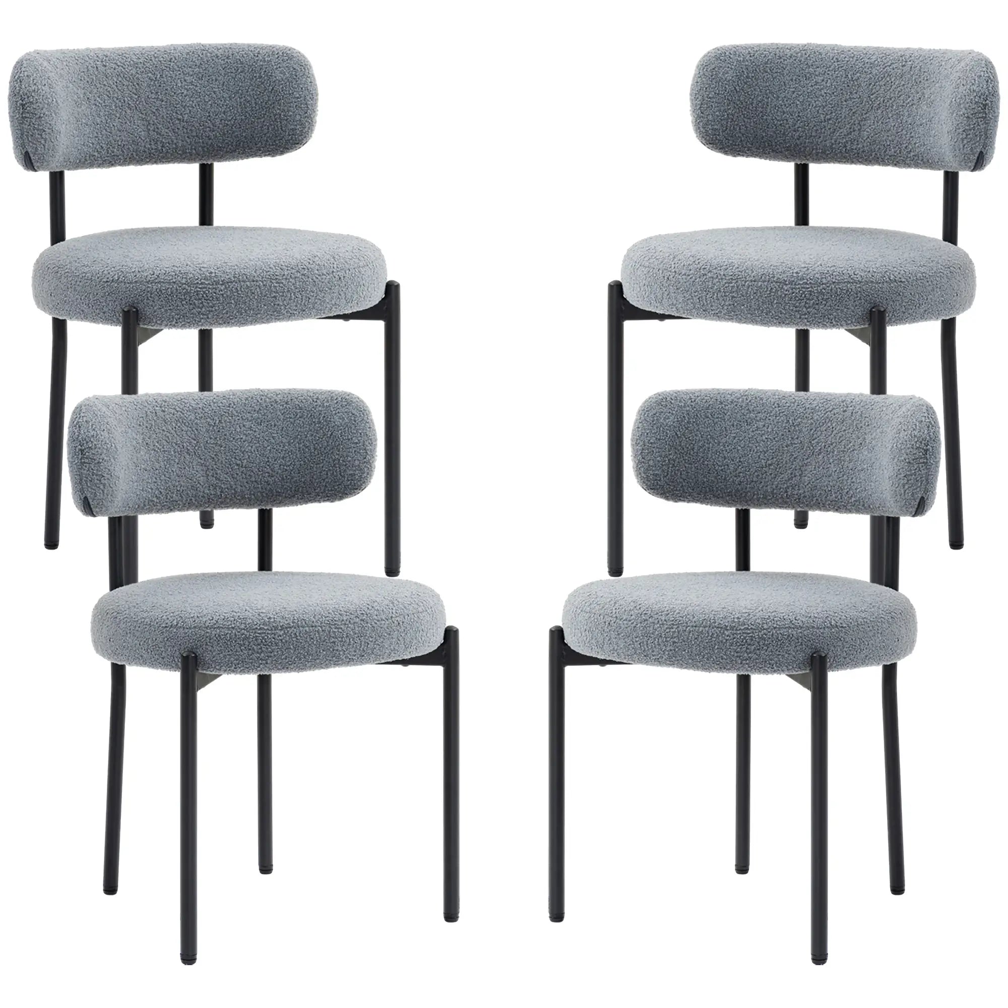 4 Pc Kitchen Chairs, Modern Dining, Berber Fleece Upholstery, Steel Legs, Grey Dining Chairs Grey at Gallery Canada