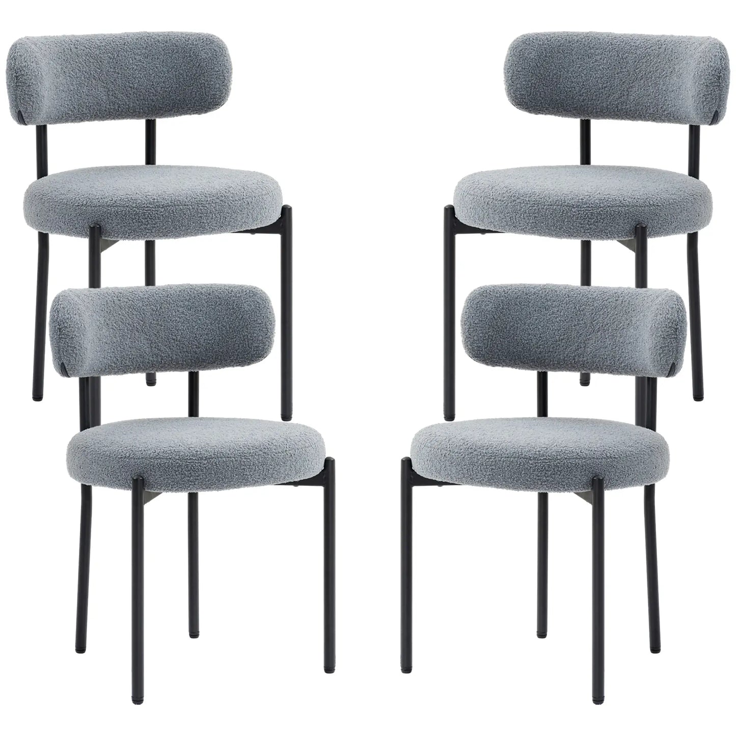 4 Pc Kitchen Chairs, Modern Dining, Berber Fleece Upholstery, Steel Legs, Grey Dining Chairs Grey at Gallery Canada