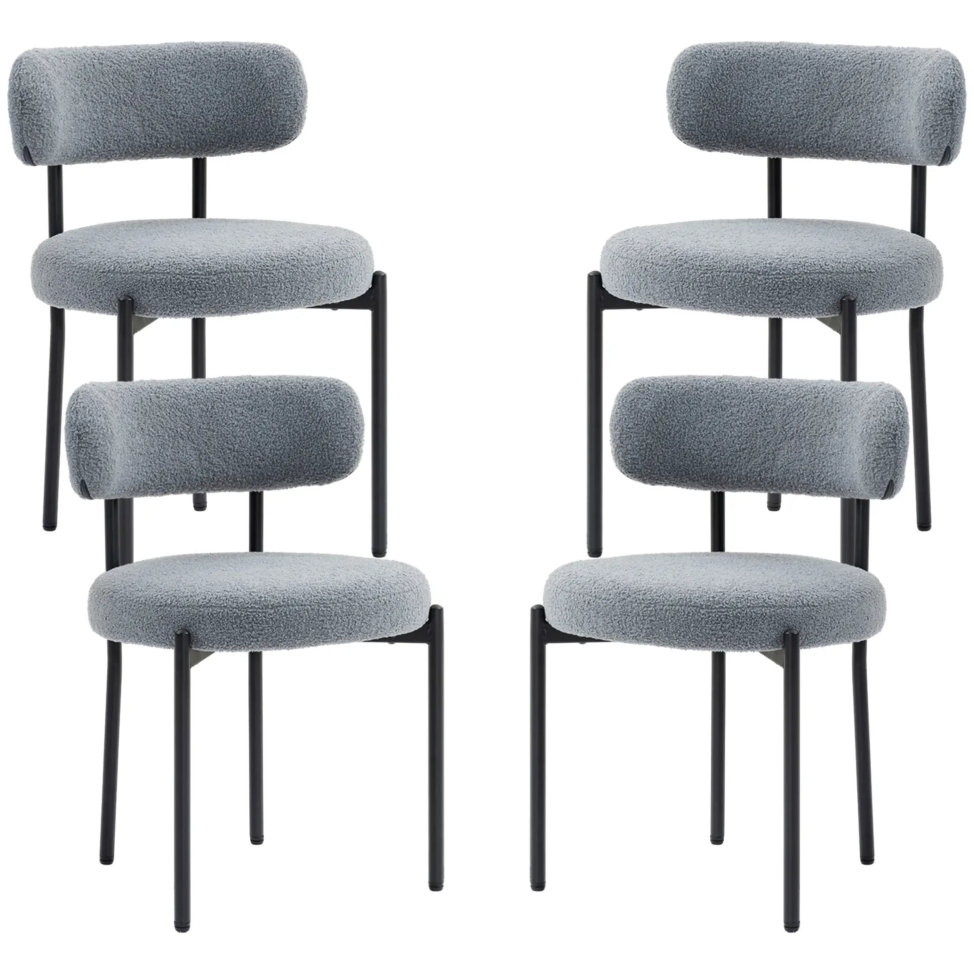 4 Pc Kitchen Chairs, Modern Dining, Berber Fleece Upholstery, Steel Legs, Grey Dining Chairs Grey at Gallery Canada