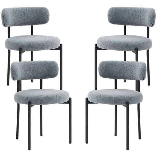 4 Pc Kitchen Chairs, Modern Dining, Berber Fleece Upholstery, Steel Legs, Grey