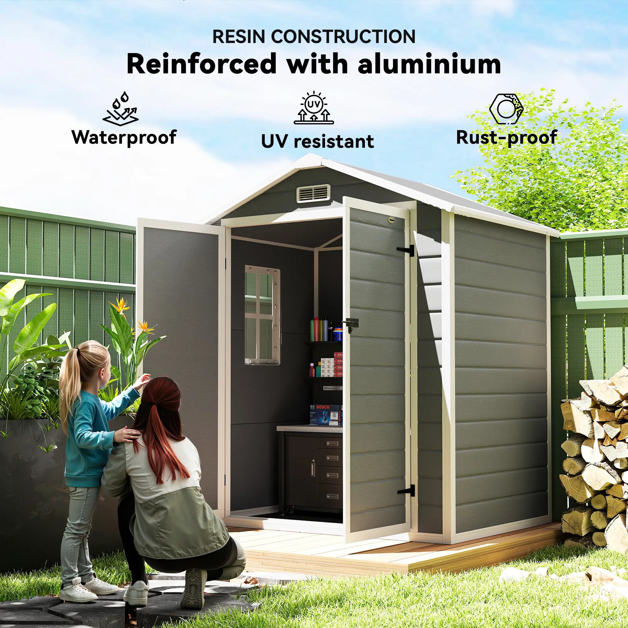 6x4.5ft Plastic Garden Shed, Lockable Tool Storage, Double Doors, Vent, Gray Sheds at Gallery Canada