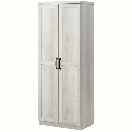 63" Kitchen Storage Cabinet, 5-tier Pantry Cabinet with Doors and Adjustable Shelves for Dining Room, Distressed White - Gallery Canada