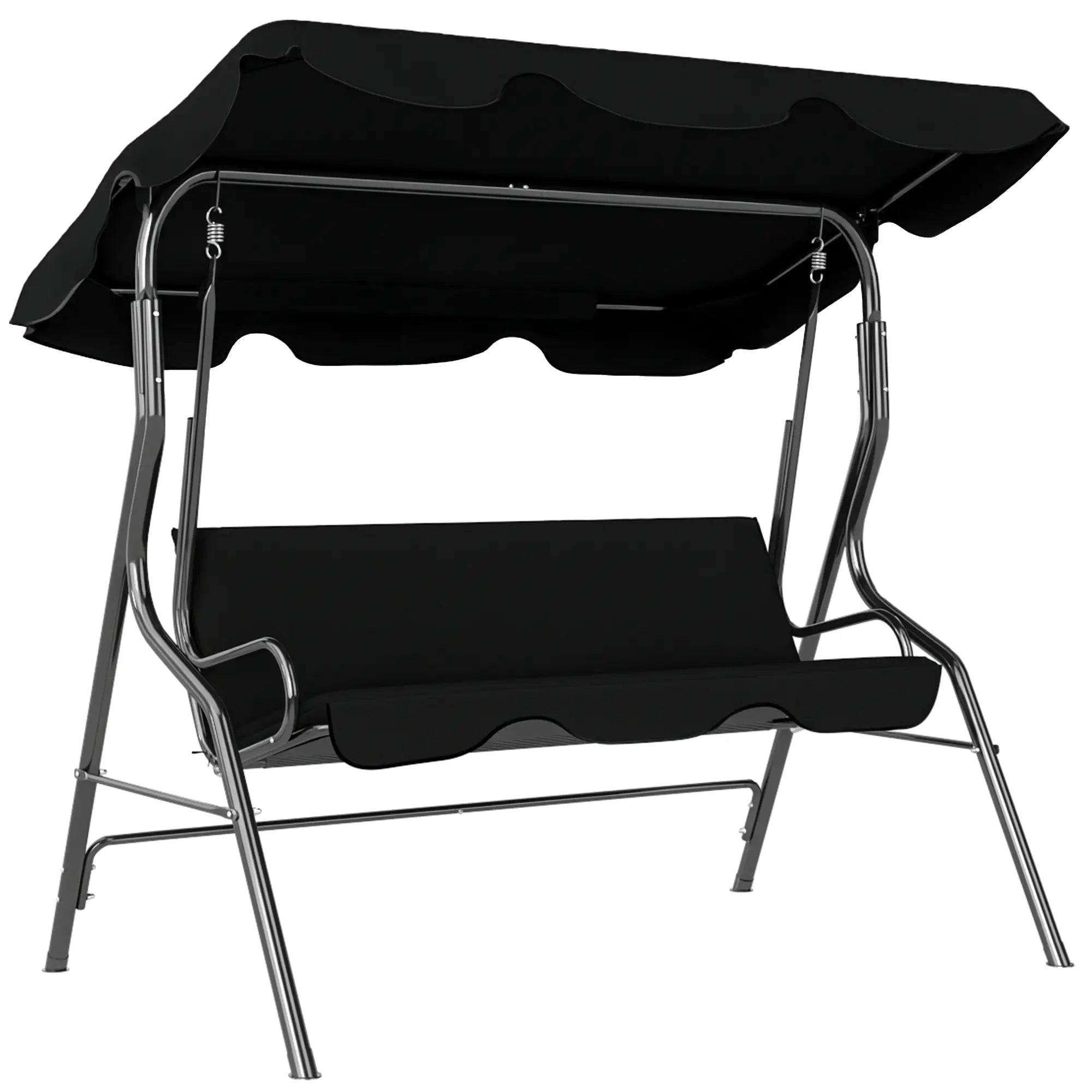 Outdoor Porch Swing, Adjustable Canopy, 3-Seater Patio Chair With Cushion, Black Porch Swings with Canopy at Gallery Canada