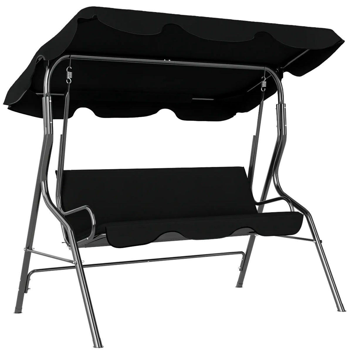 Outdoor Porch Swing, Adjustable Canopy, 3-Seater Patio Chair With Cushion, Black Porch Swings with Canopy at Gallery Canada