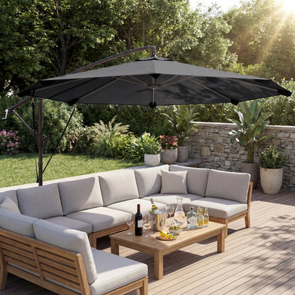 10FT Cantilever Patio Umbrella, 8 Ribs, Cover, Wind Ropes, Dark Grey Offset Cantilever Umbrellas at Gallery Canada