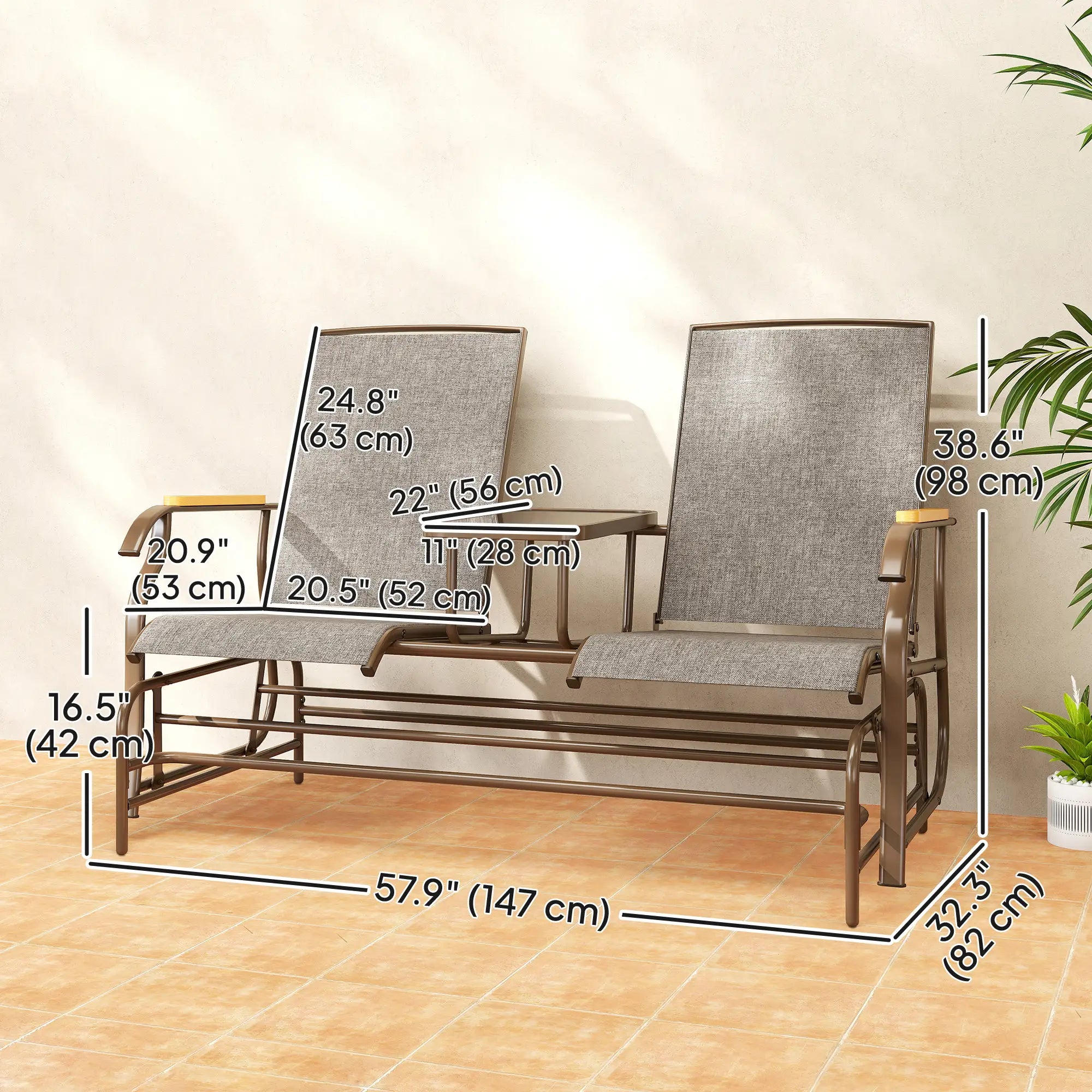 2-Person Glider Bench, Outdoor Mesh Loveseat with Table Outdoor Gliders at Gallery Canada