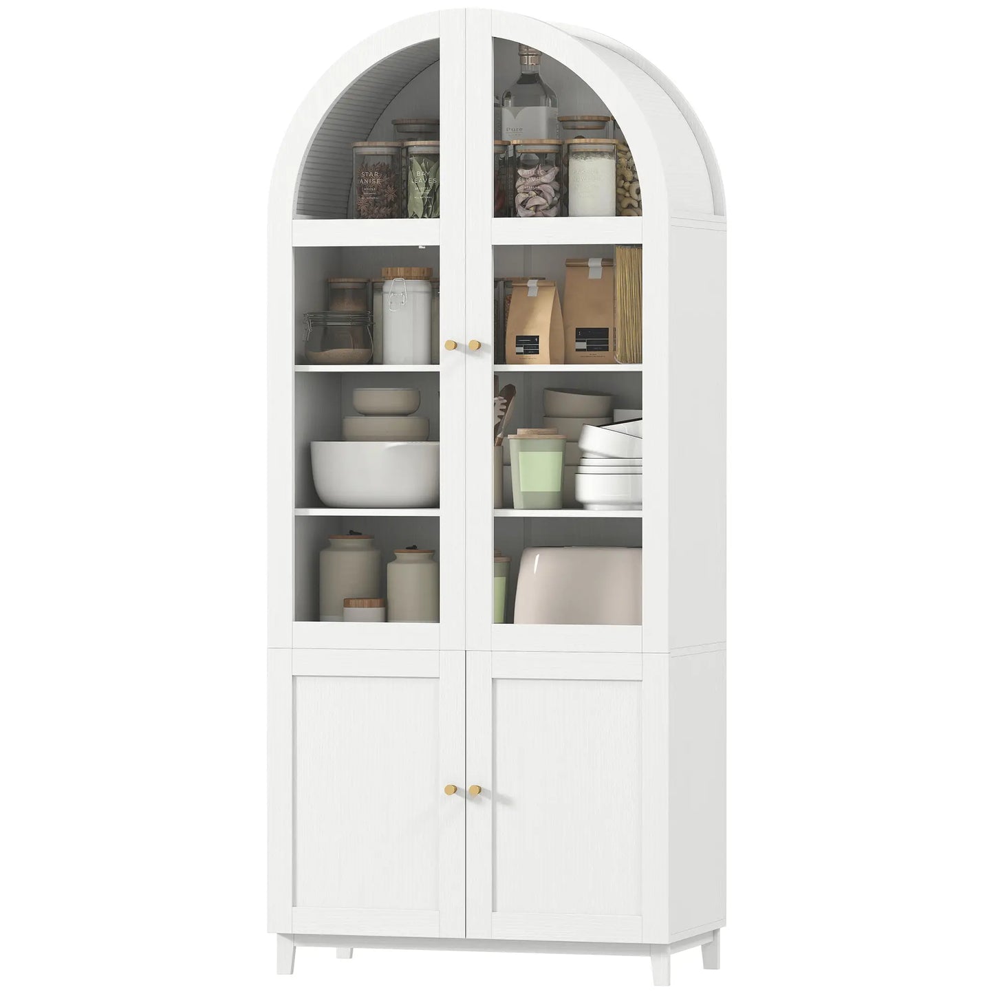 Armoire de garde-manger à arche, 71" de haut, portes en verre acrylique, blanc