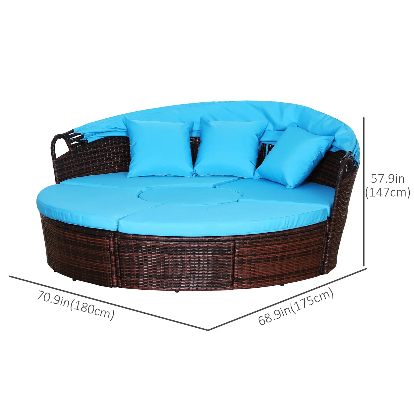 Outdoor Daybed with Canopy, PE Rattan Round Sofa, Light Blue Daybeds at Gallery Canada
