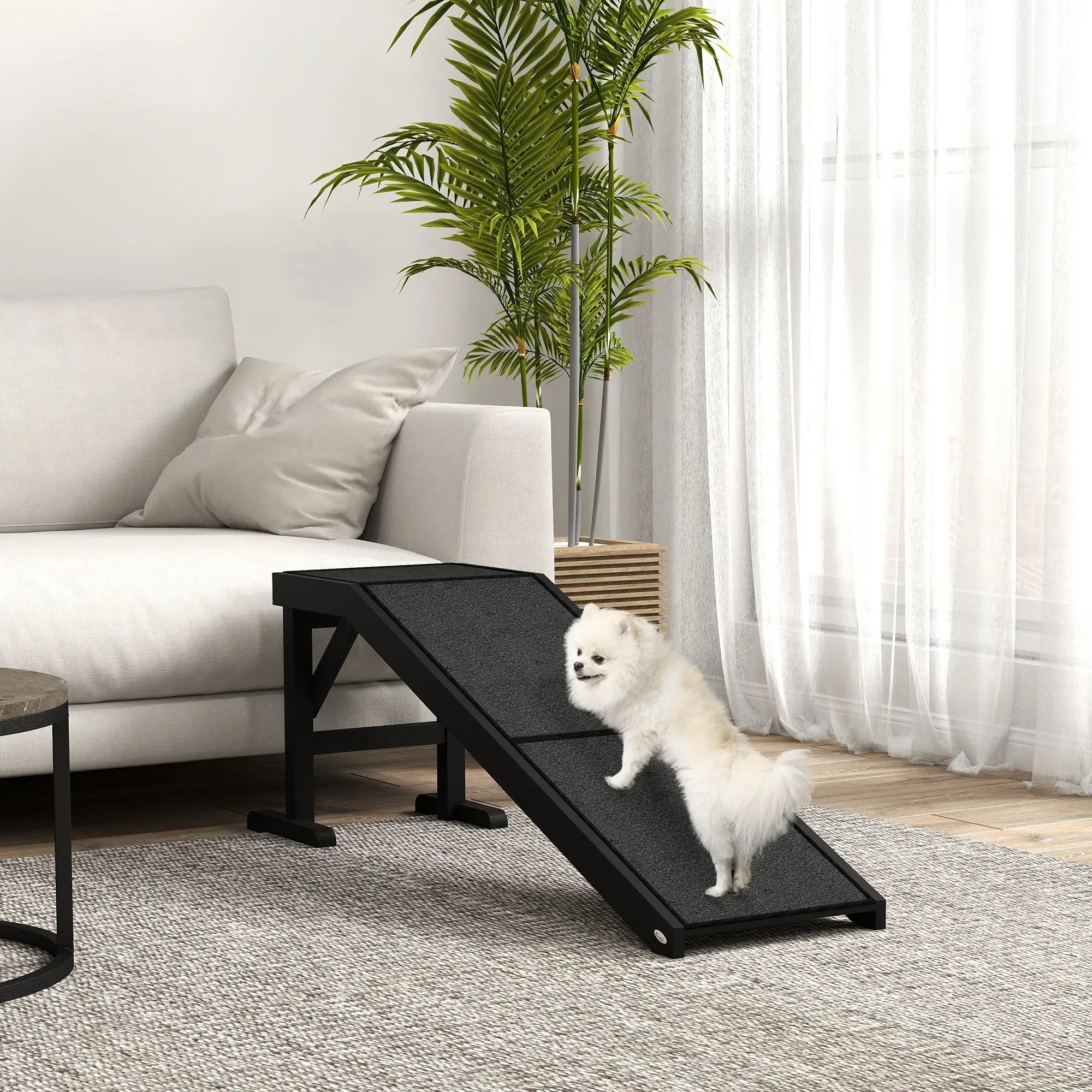 Pet Ramp Bed Steps, Non-Slip Carpet Top, Pine Wood, 59