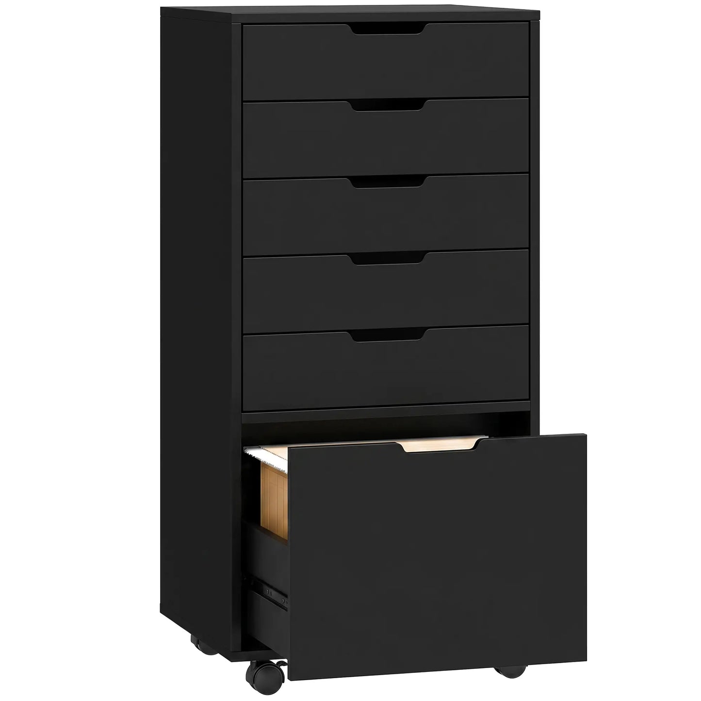 Mobile File Cabinet On Wheels, 5 Drawer Printer Stand, Black