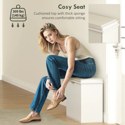 Entryway Bench with Padded Seat, Flip-Drawers, Holds 265lbs, Shoe Storage for 6 Pairs, White Shoe Storage Cabinets & Racks at Gallery Canada