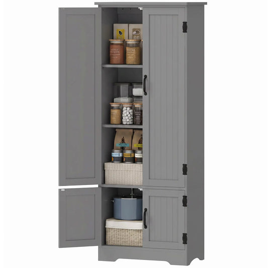 60" 4-Door Storage Cabinet, Multi-Storey Pantry, Adjustable Shelves, Grey, Grey Kitchen Pantry Cabinets Grey at Gallery Canada