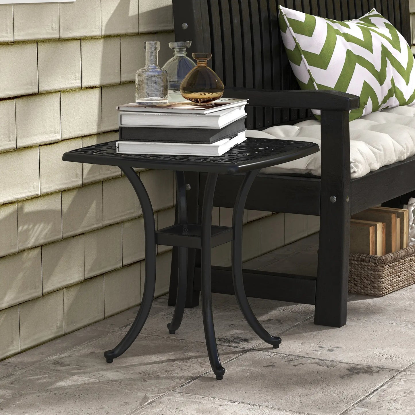 21" Square Outdoor End Table, Cast Aluminum Patio Side Table, Black Patio Side Tables at Gallery Canada