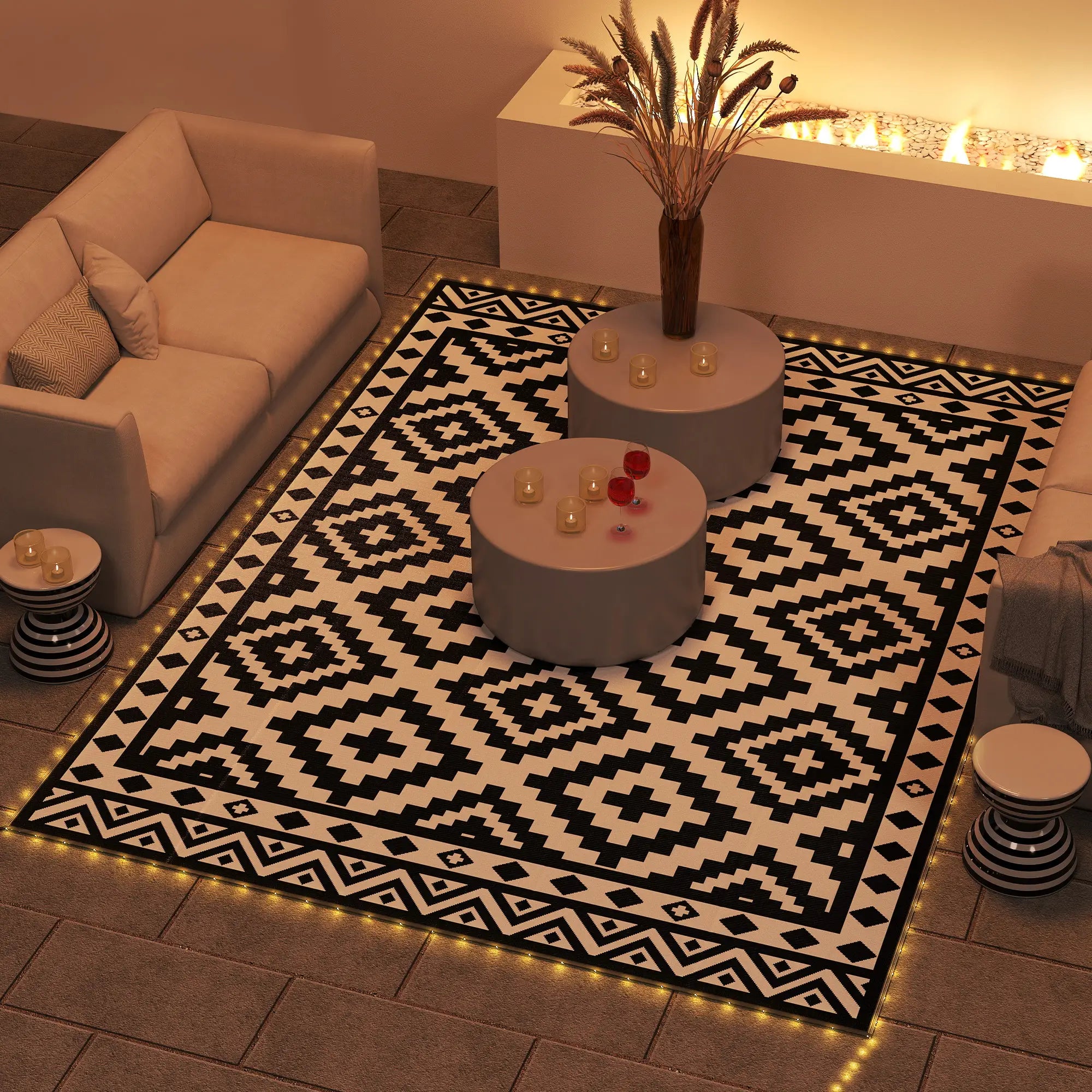 Reversible Plastic Straw Rug, LED Lights, 12' x 9' Outdoor Reversible Rugs at Gallery Canada