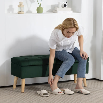 Velvet Storage Ottoman with Lid, Wood Legs, Dark Green Storage Ottomans & Benches at Gallery Canada