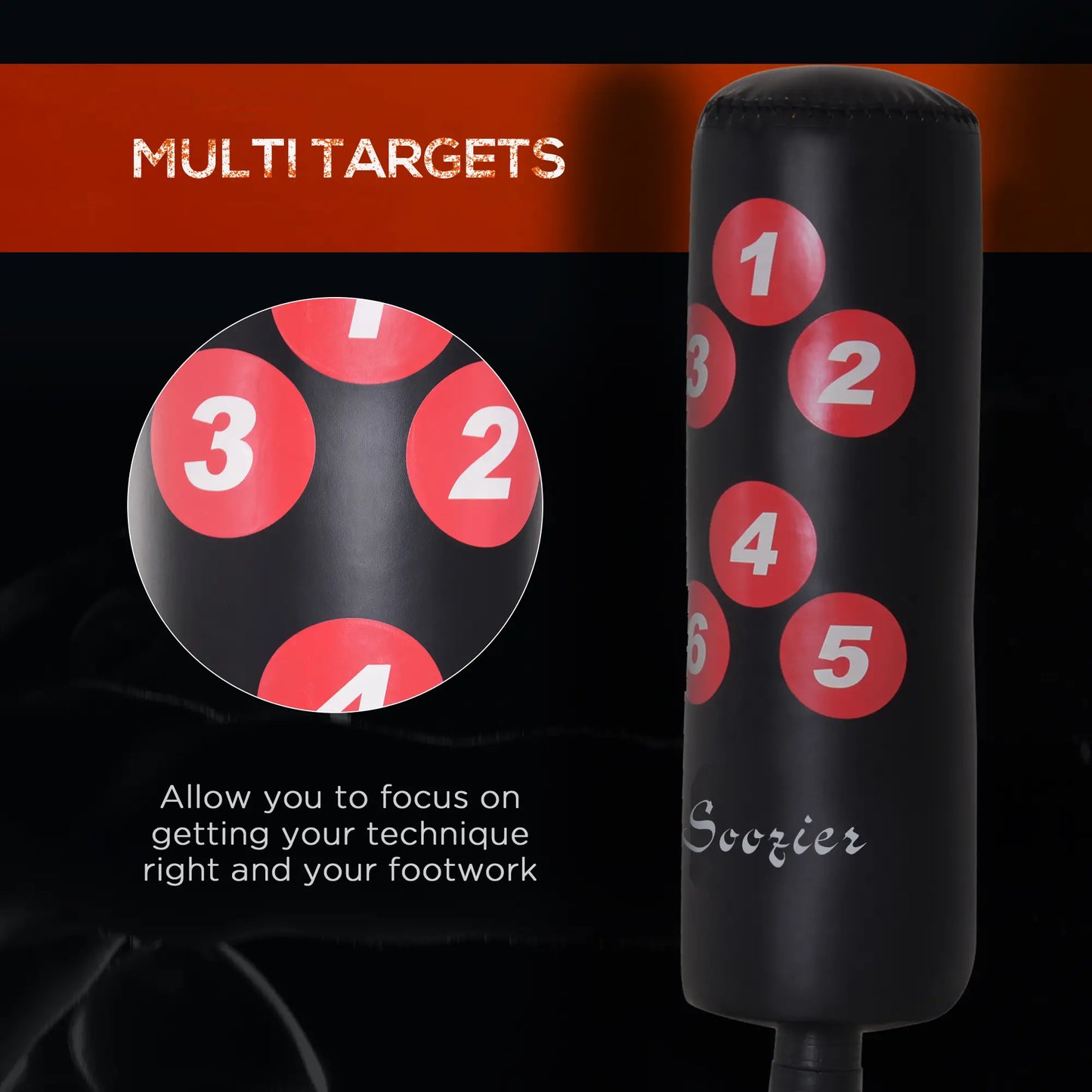 65" Freestanding Punching Bag, Refilled Base, Suction Cups, Black Punching Bag Hangers at Gallery Canada