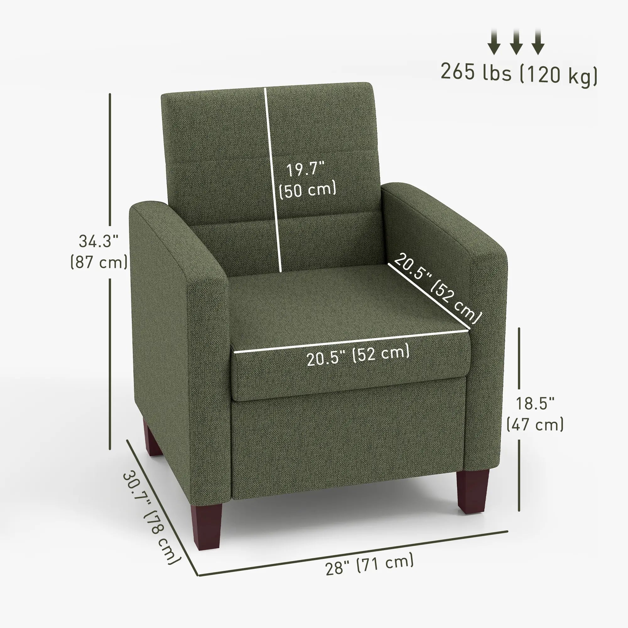 Modern Fabric Accent Chair, Seat Cushion, Non-Slip Pads, Dark Green Accent Chairs at Gallery Canada
