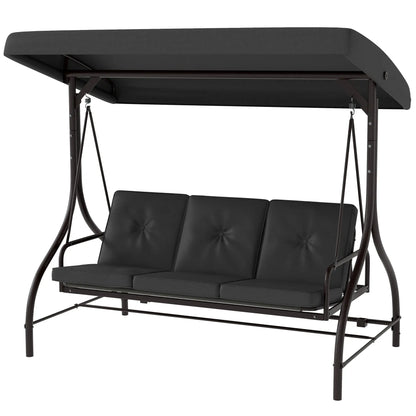 Convertible Patio Swing Bed With Canopy, Cushions, 3 Seater, Dark Grey Patio Swings with Stand Dark Grey at Gallery Canada