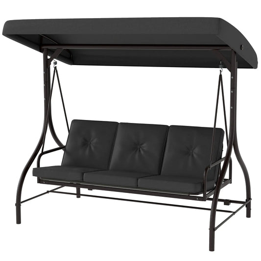 Convertible Patio Swing Bed With Canopy, Cushions, 3 Seater, Dark Grey Patio Swings with Stand Dark Grey at Gallery Canada