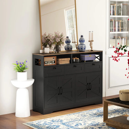 Sideboard, Buffet Cabinet with 4 Barn Doors, 3 Drawers, Black Storage Cabinets at Gallery Canada
