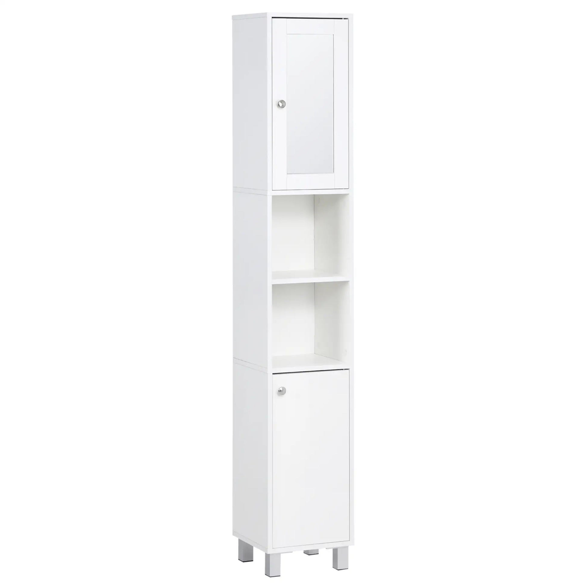Tall Bathroom Storage Cabinet with Mirror, Adjustable Shelves, White Bathroom Cabinets White at Gallery Canada