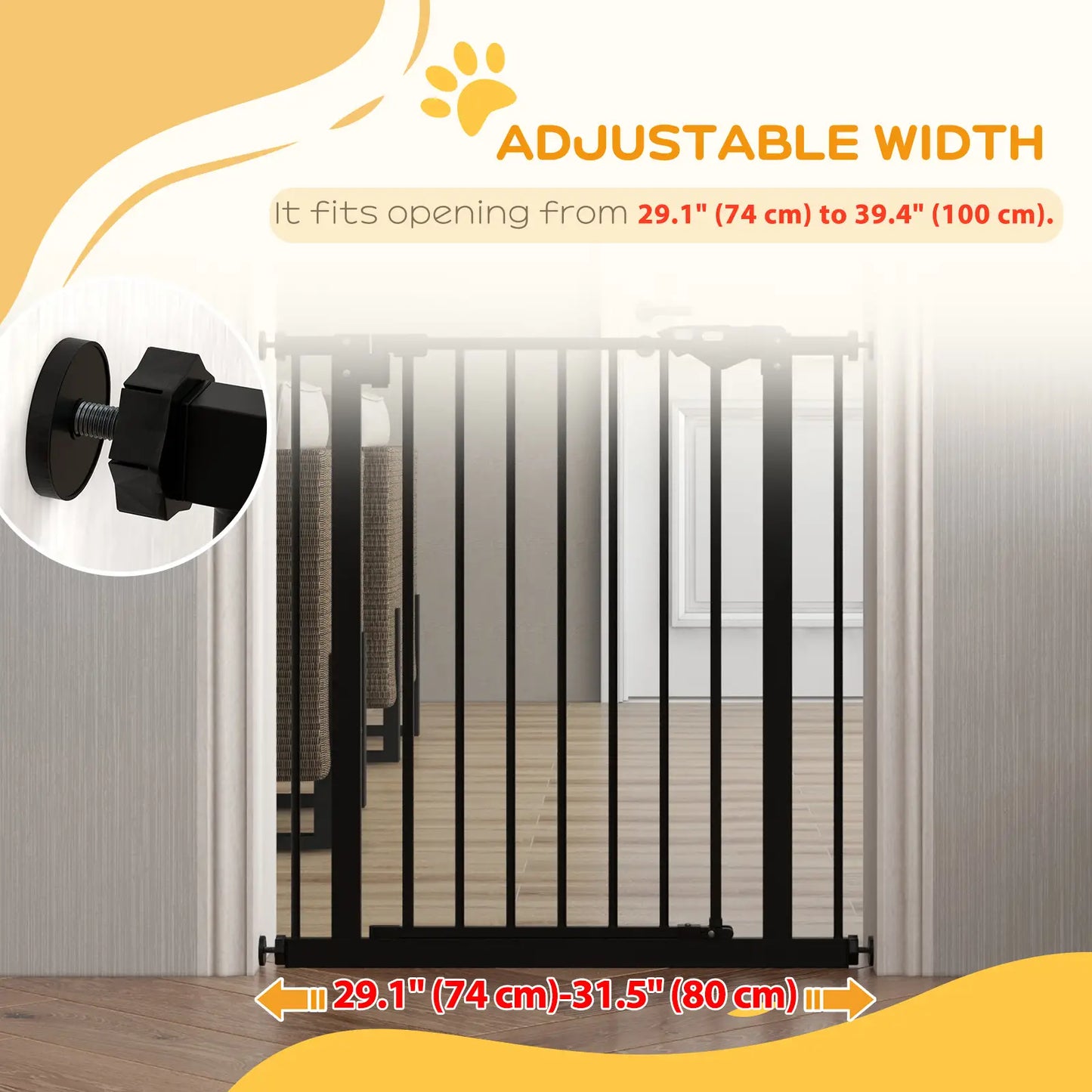 30 Inch Tall Pet Gate With Door, Pressure-Mounted, Black Houses, Kennels & Pens at Gallery Canada