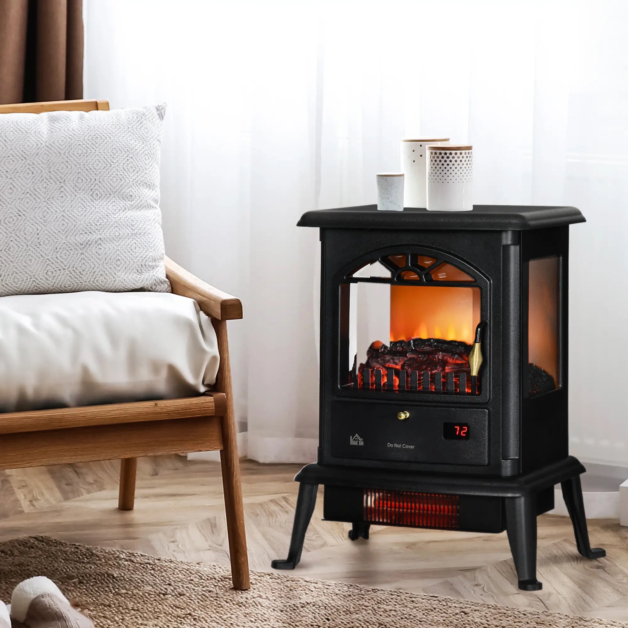 22 Infrared Electric Fireplace Stove, Freestanding Heater, 3D Flame, Adjustable Temp, Timer, 1000W/1500W, Black Electric Fireplaces at Gallery Canada
