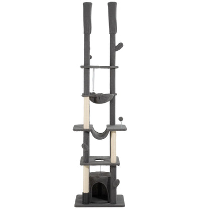 89"-100" Cat Tree Tower for Large Cats, Scratching Posts, Grooming Brush, Grey Floor to Ceiling Cat Trees Grey, Brown at Gallery Canada