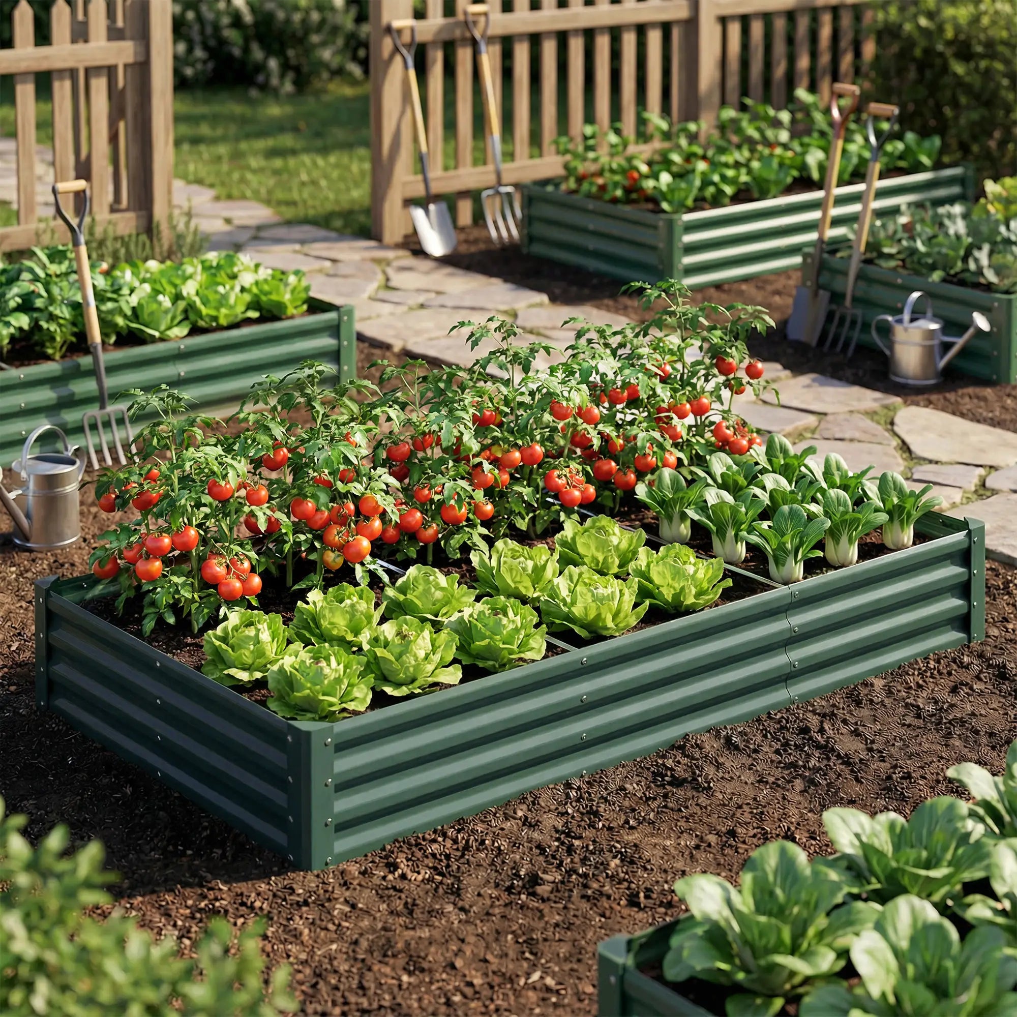 8 x 4 x 1ft Galvanized Raised Garden Bed, Reinforced Outdoor Planter Box, Green Galvanized Planter Boxes at Gallery Canada