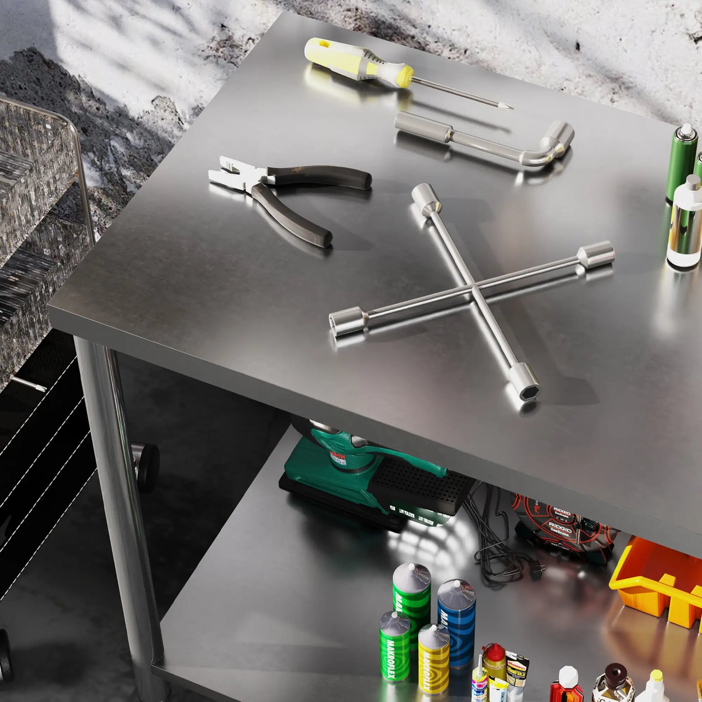 Stainless Steel Workbench, 35 x 24 x 34 Inch, Heavy Duty Table With Shelf