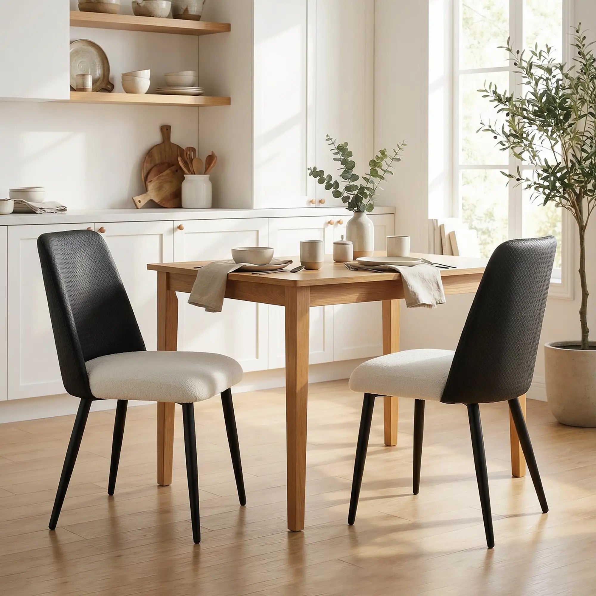 Upholstered Dining Chairs, Set Of 2, Steel Legs, Padded Seat, Black Dining Chairs Black, Beige at Gallery Canada