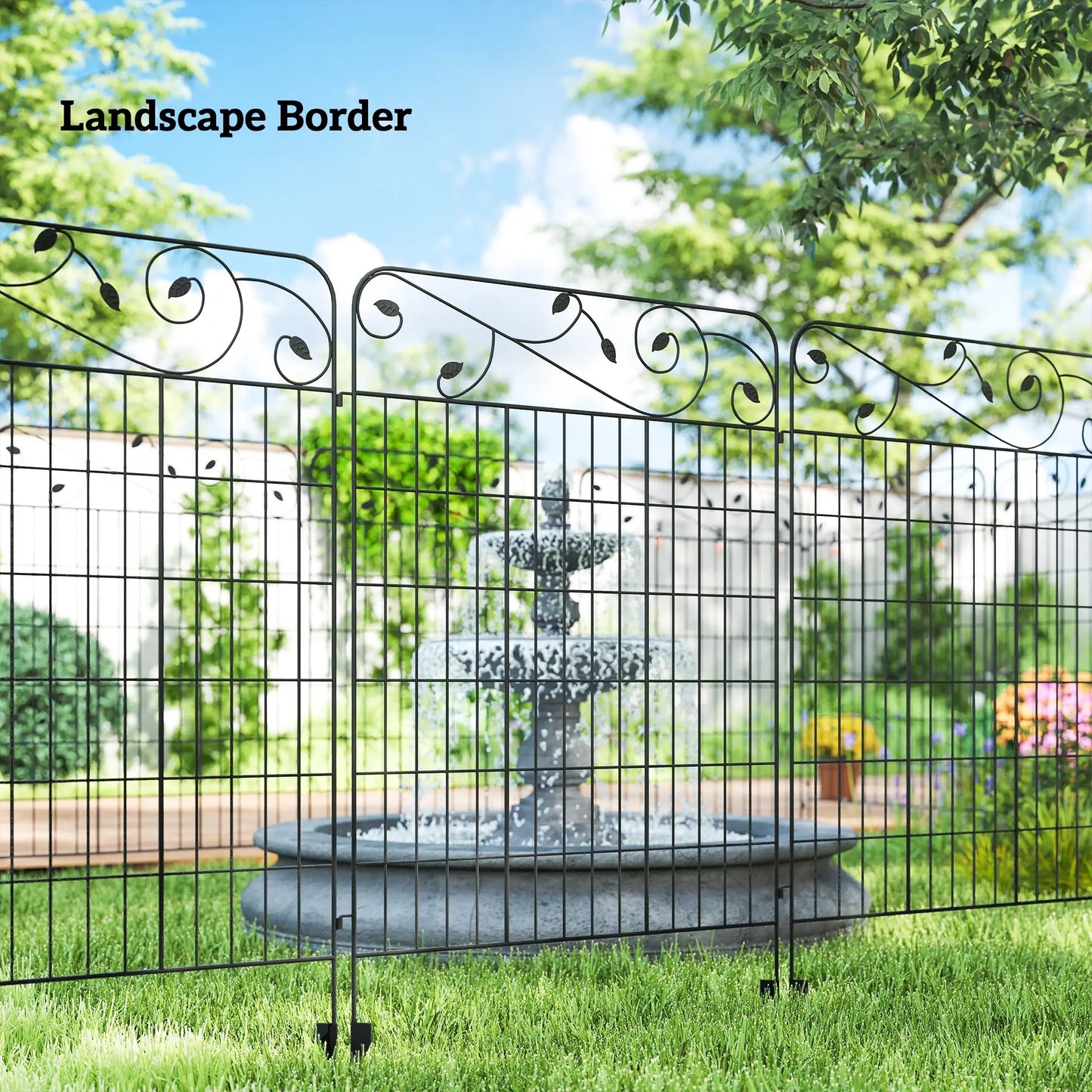 Panneaux de clôture de jardin en métal extérieur, barrière pour animaux, pack de 4, vignes carrées