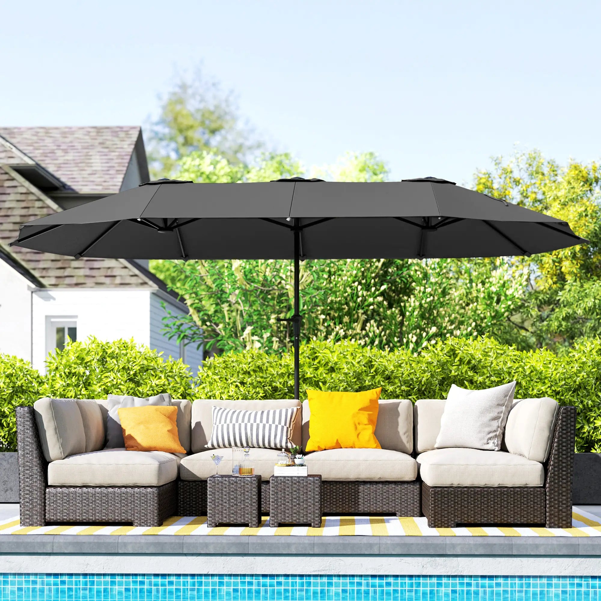 13ft Double-Sided Patio Umbrella with Crank Handle, for Poolside, Deck, Garden, Dark Grey Double-sided Umbrellas at Gallery Canada