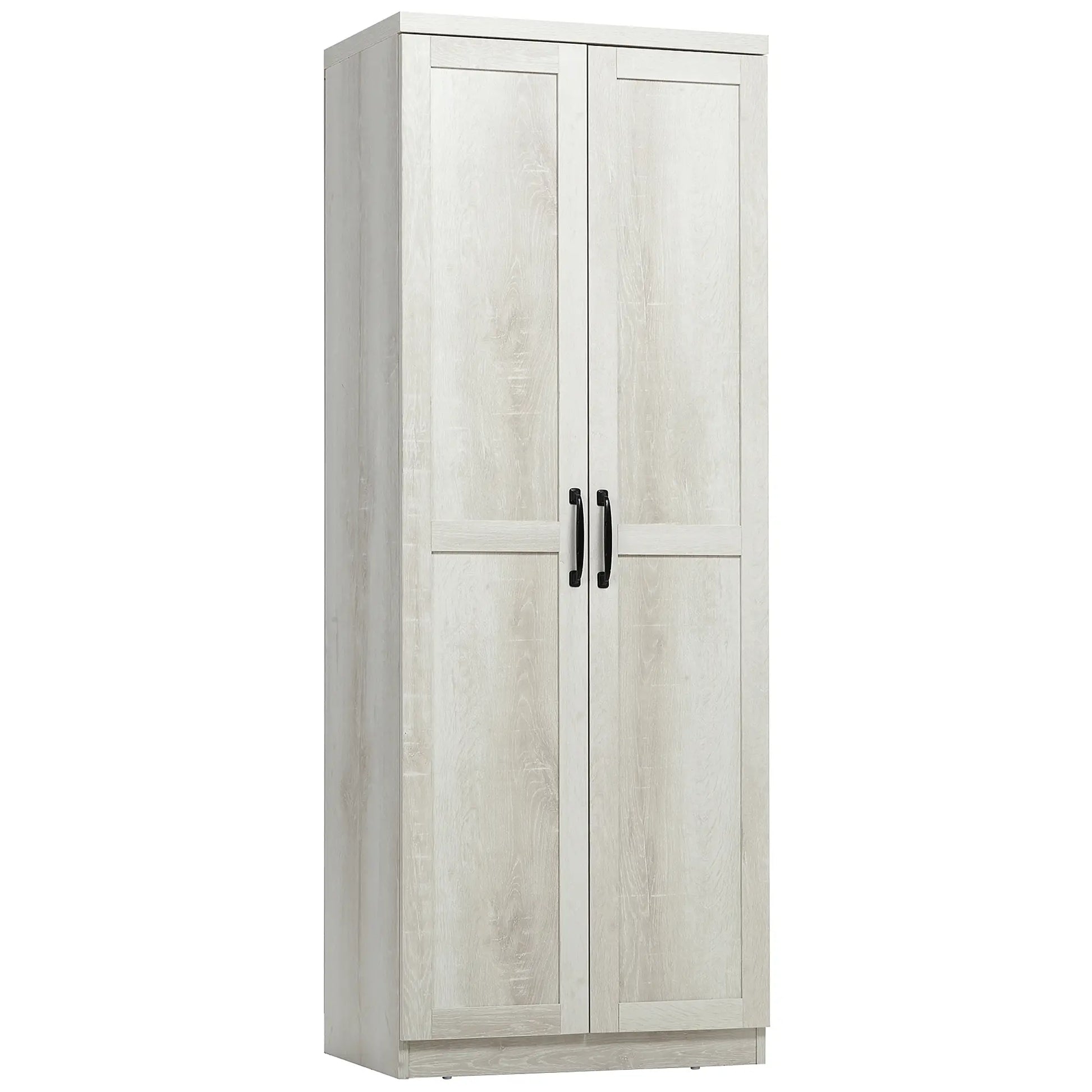 63" Kitchen Storage Cabinet, 5-Tier Pantry with Doors, Adjustable Shelves, Distressed, White Kitchen Pantry Cabinets at Gallery Canada