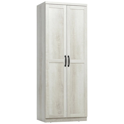 63" Kitchen Storage Cabinet, 5-Tier Pantry with Doors, Adjustable Shelves, Distressed, White Kitchen Pantry Cabinets at Gallery Canada