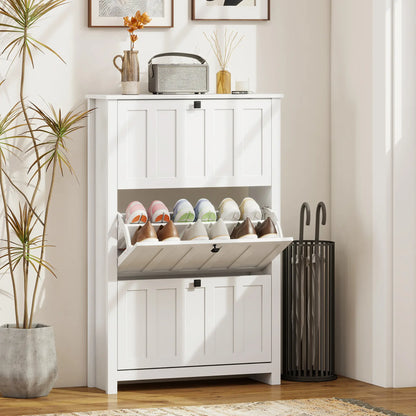 Slim Shoe Cabinet, 3 Flip Drawers, Adjustable Shelves, Holds 18 Pairs, White Shoe Storage Cabinets & Racks at Gallery Canada