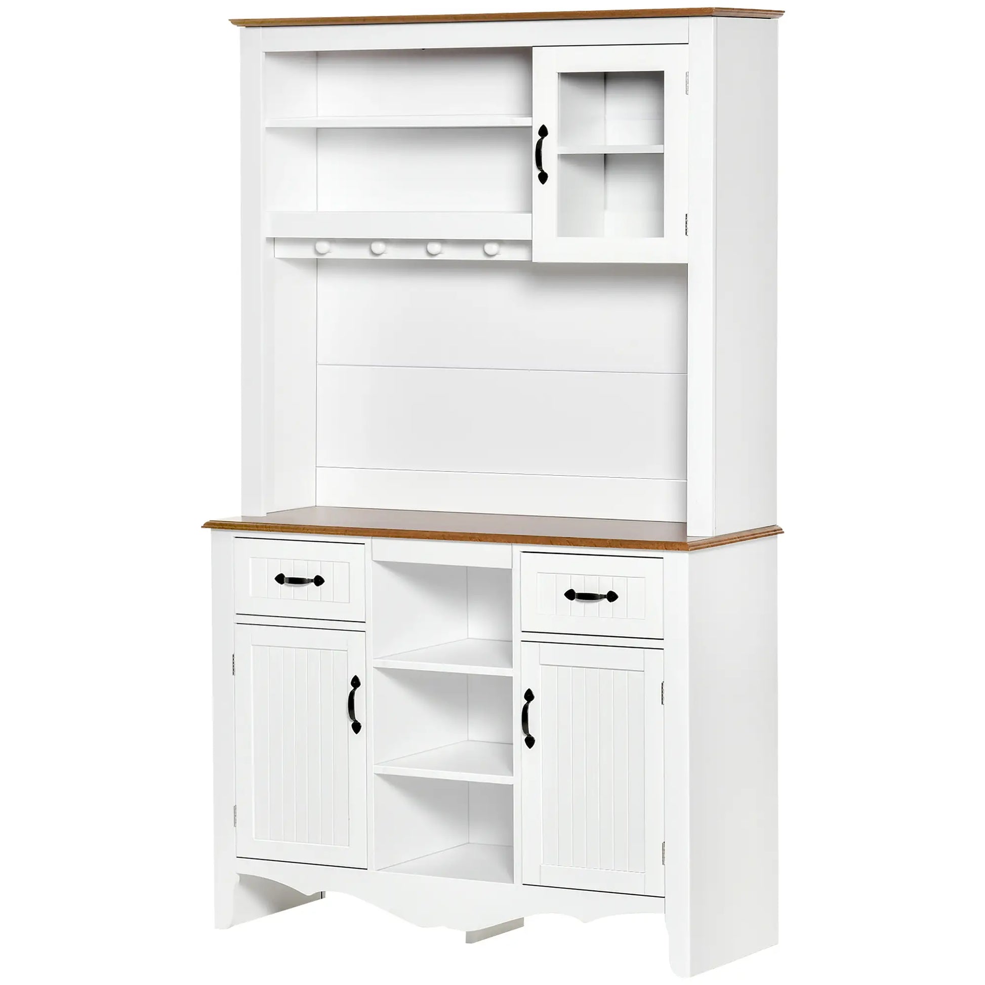 71" Kitchen Buffet with Hutch, Farmhouse Style, White Kitchen Pantry Cabinets at Gallery Canada